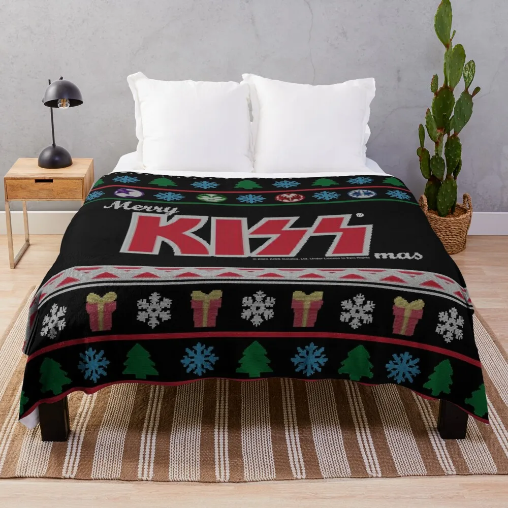 KISS ? the Band - Merry KissMas Ugly Sweater Throw Blanket Custom Personalized Gift Hairy Baby Blankets