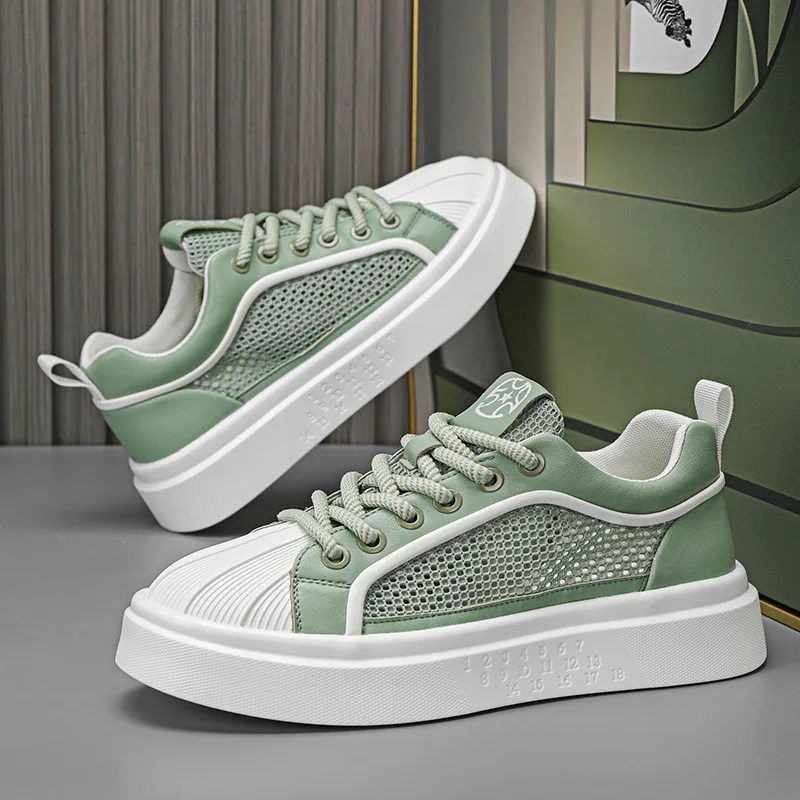 

Мужская новинка 2025, летняя спортивная повседневная мужская обувь с дышащей сеткой, универсальная обувь на толстой подошве