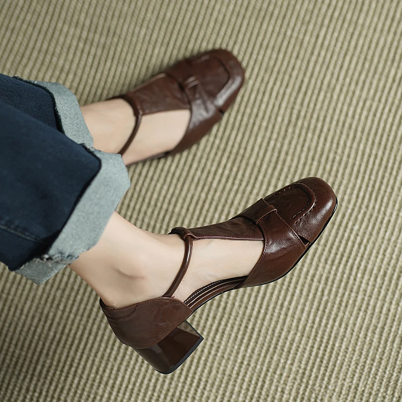 

Новинка 2026: Модные женские туфли-лодочки, летние босоножки на высоком каблуке из натуральной кожи с квадратным носком, с ремешком на пряжке, размеры 34-42