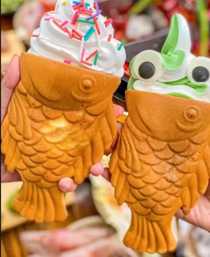 فرن كهربائي تجاري آلة الآيس كريم فتح الفم الآيس كريم الأسماك Taiyaki آلة صانع الوافل