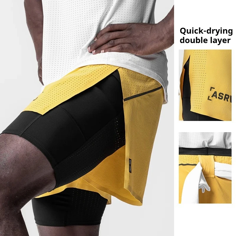 

Men's Quick Dry Sports Shorts Summer High Stretch Running Fitness Shorts American Layered Design Casual Streetwear