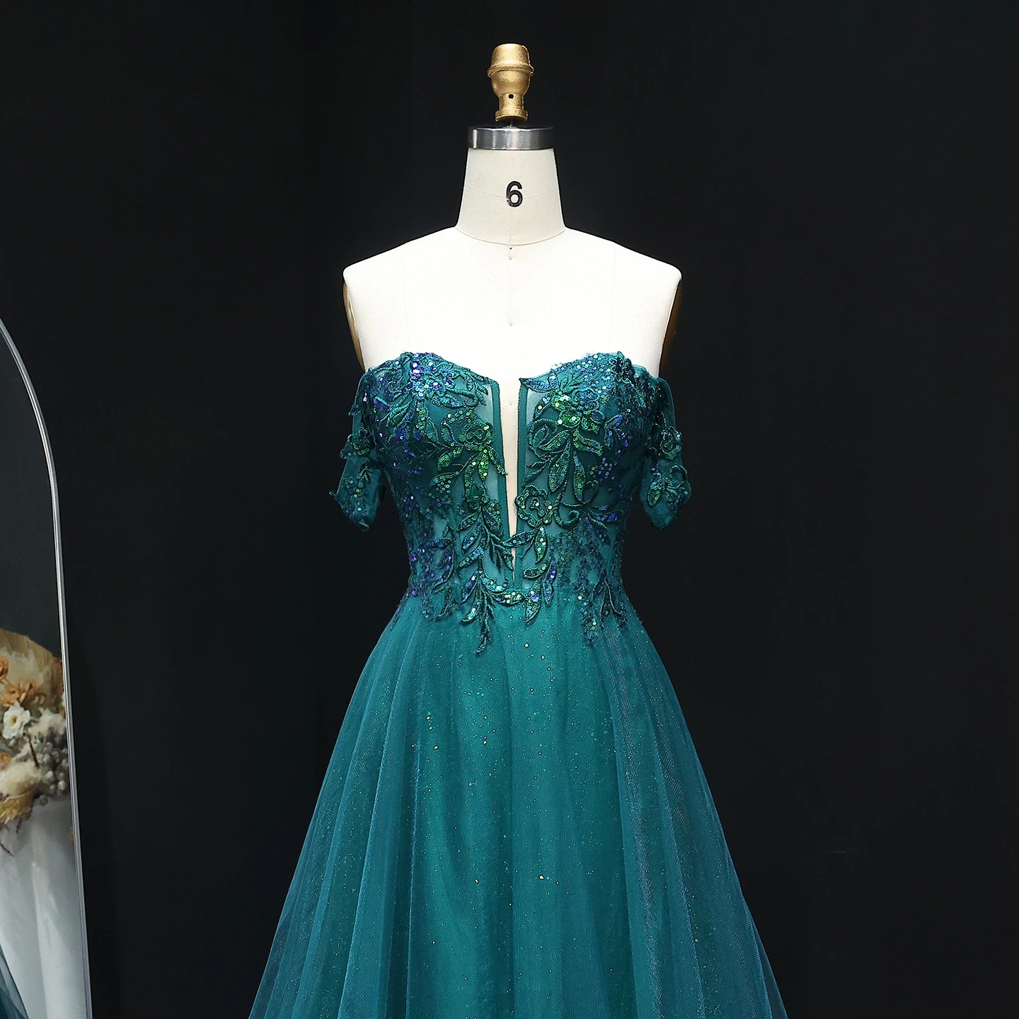 Sharon disse verde esmeralda a linha fora do ombro 2025 longo sem costas com rendas vestidos de festa de noite para mulher sh224 personalizado