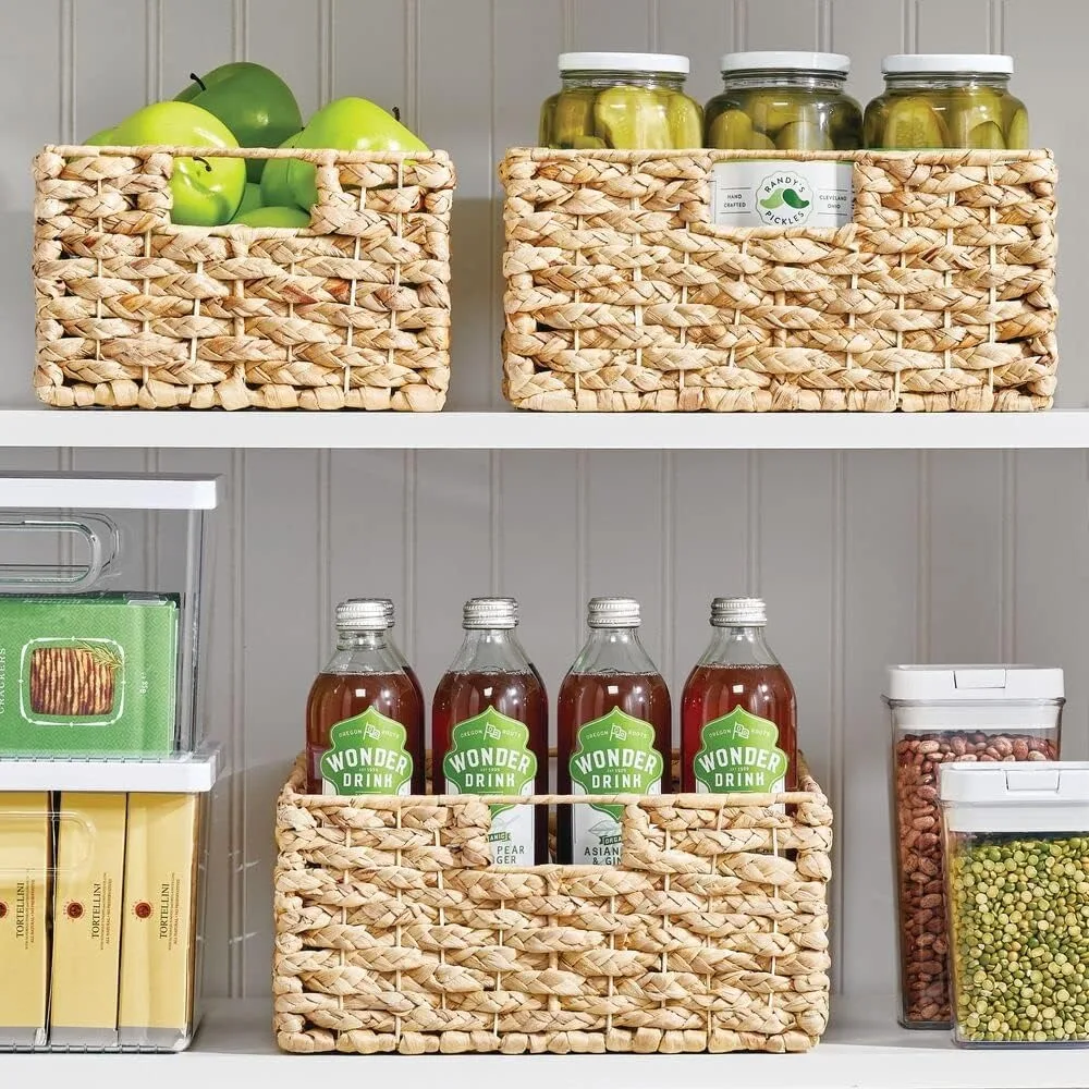 Hyacinth Braided Woven Kitchen Basket Bin with Built-in Handles for Organizing Kitchen Pantry, Cabinet, Cupboard, Countertop