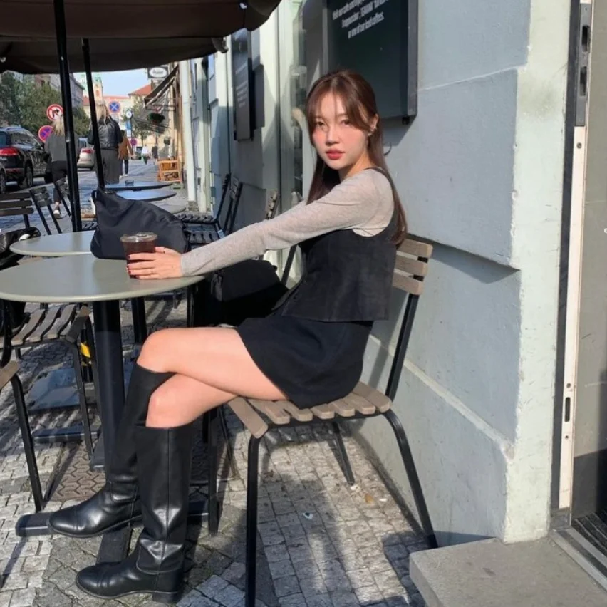 하이웨이스트 A라인 스커트 순색 울 니트 슬림핏 다용도 한국 스타일 여성 캐주얼 스커트 일상복