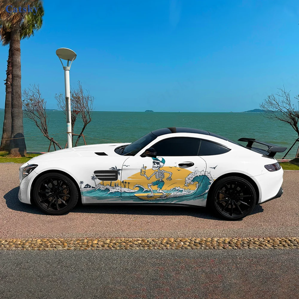 

Skeleton Surfing Summer Car Vinyl Wraps Decal Self-adhesive PVC Sticker Suitable for Trucks SUV Decoration Auto Accessories Gift