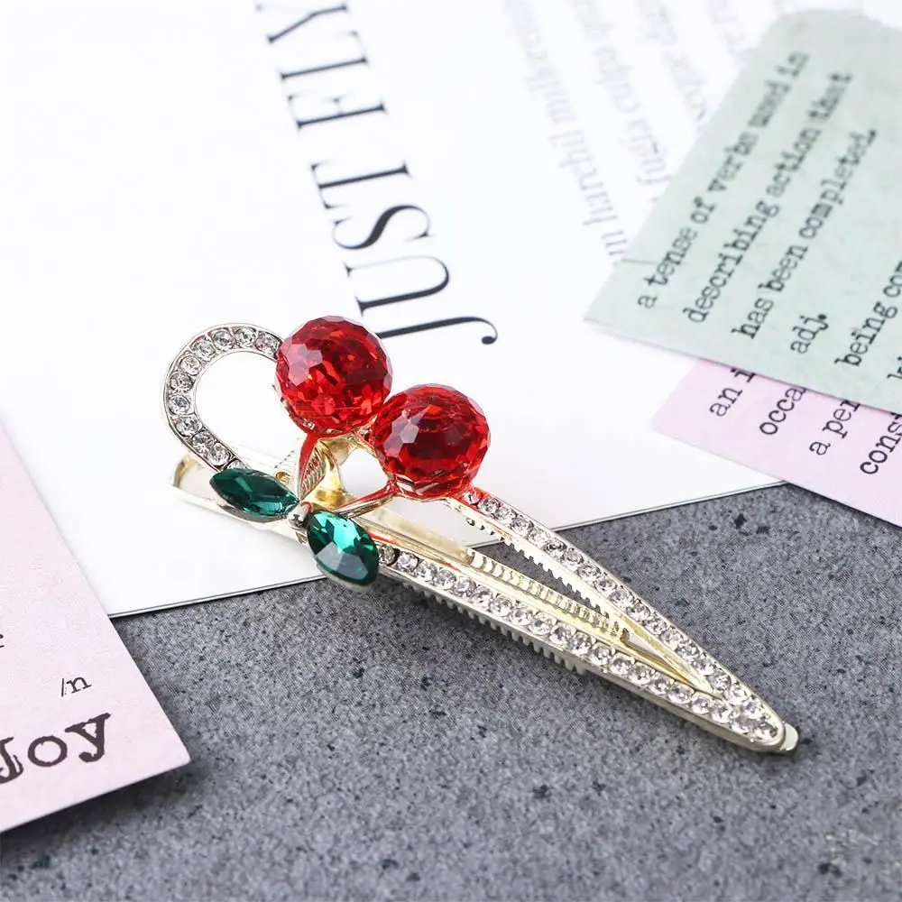 

Color Alloy Temperament Fashion Design Women Hair Accessories Rhinestone Barrettes Korean Style Hair Clip Cherry Duckbill Clip
