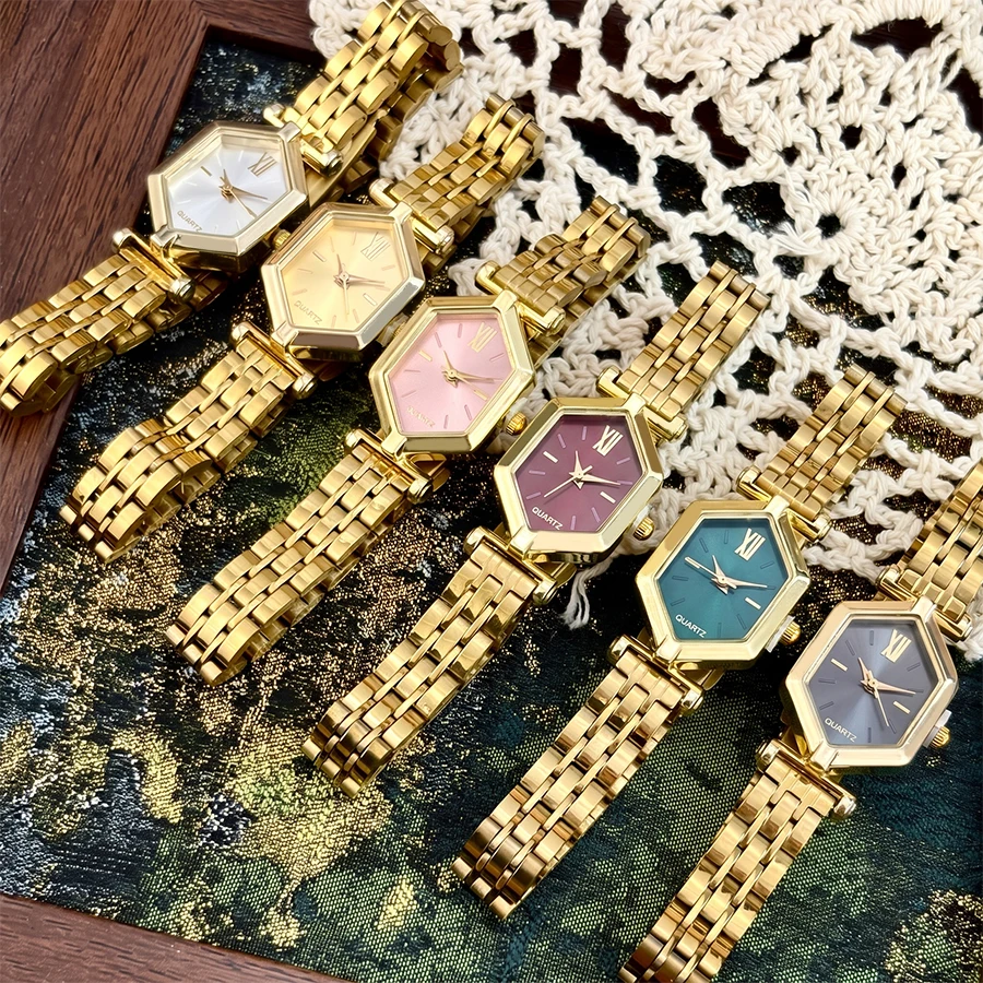 Watch for Ladies: Hexagonal Dial Stainless Steel Strap Retro Style Timeless Wrist Watch for Woman