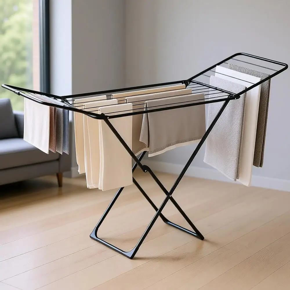 

Прочная металлическая сушилка для белья, складная, компактная, отдельно стоящая, с 2 раскладными секциями, подходит для использования в помещении и на улице.