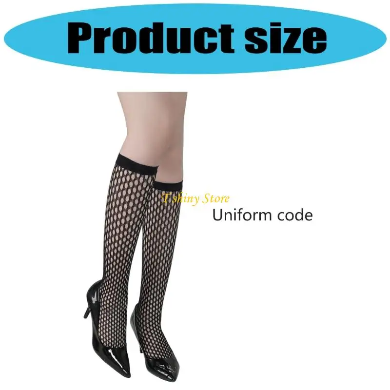 N58F Knee Highs Stocking Hollowed out Stockings Mesh Net Trouser Sock
