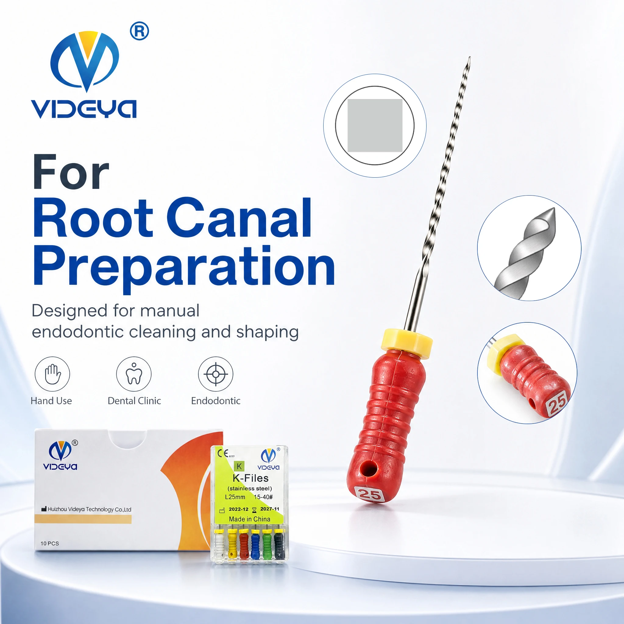 Dental K Files Stainless Steel Endodontic Hand Files 21mm 25mm 31mm Root Canal Manual Instruments 6Pc Pack Sizes 15-40 Dentistry