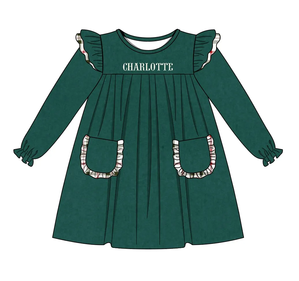 Ropa Girl And Baby Boy New Cotton Customizable Name Styles Presale Models Christmas Green Romper Sets Lattice Clothes With Bow