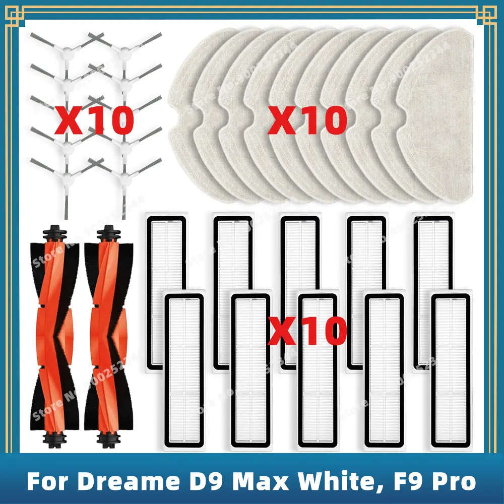 Compatible For Dreame D9 Max White, F9 Pro Replacement Spare Parts Accessories Main Side Brush Hepa Filter Mop Cloth