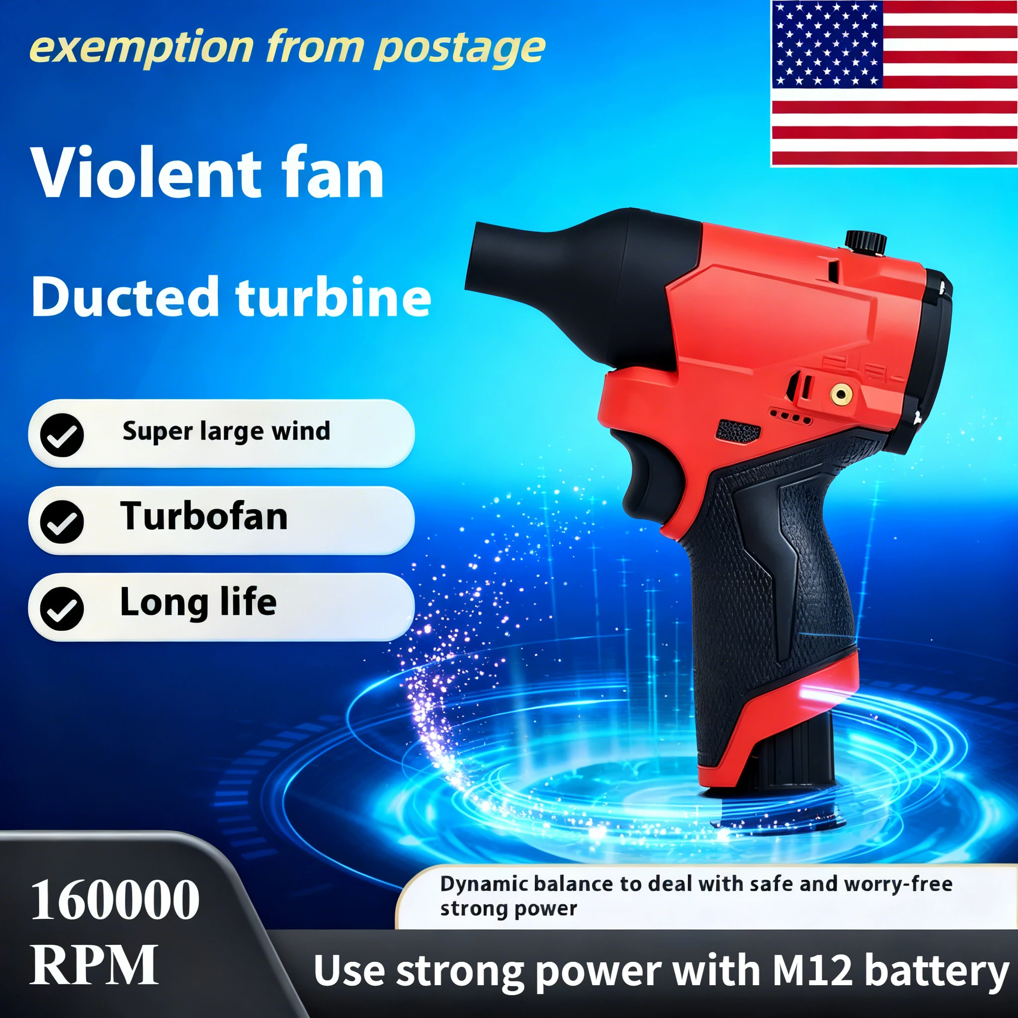

Бесщеточный турбовентилятор для аккумулятора Milwaukee 12V, 160000 об/мин, мощный электрический воздуходув (без аккумулятора)