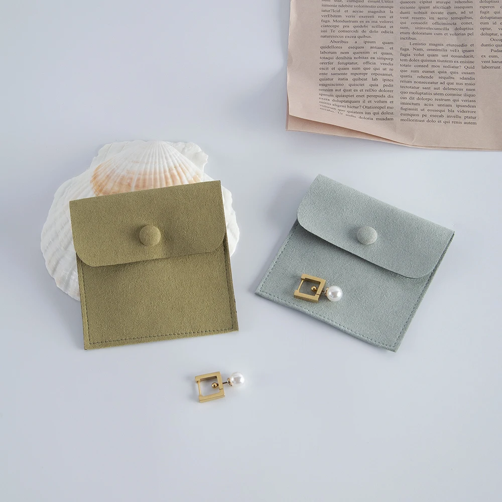 10pack Microfiber Jewelry Snap Packaging Bag Earrings Necklace Velvet Wedding Birthday Presents Gift Pouches Small Button Sack