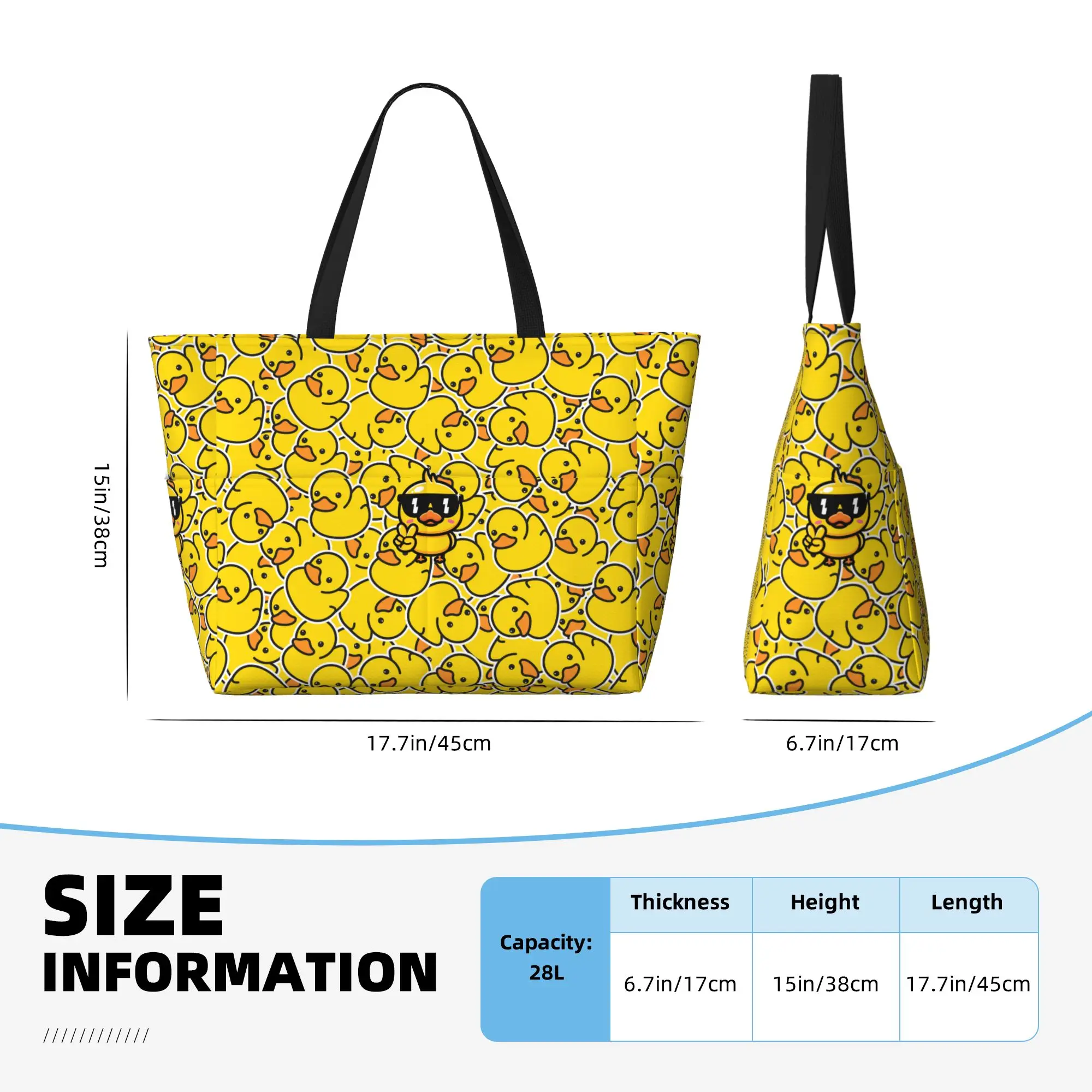 Cute Yellow Duck Beach Tote Bags para mulheres, impermeável e Sandproof, grande bolsa de viagem, apto para piscina, ginásio, férias