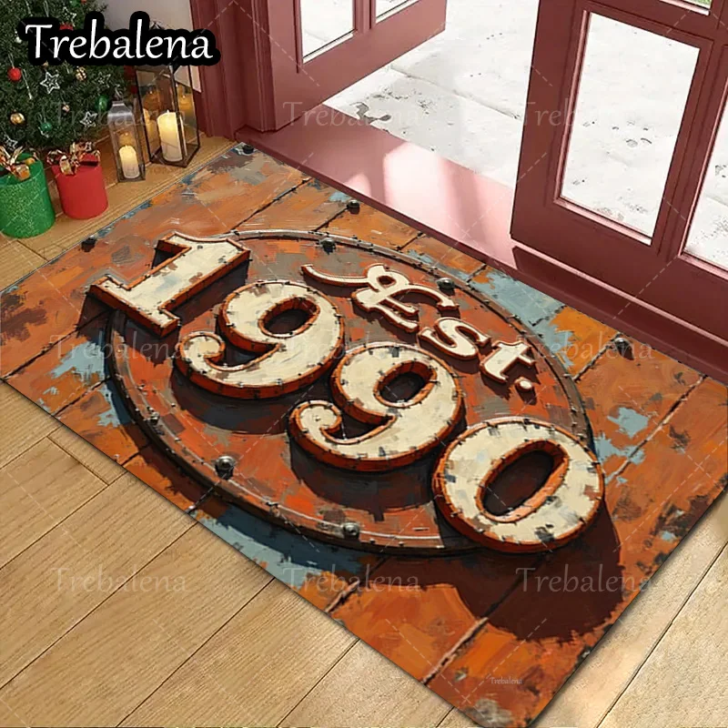 

1pc Welcome Door Mat Rustic Vintage 1990 Est Door Mat Retro Home Decor Floor Rug
