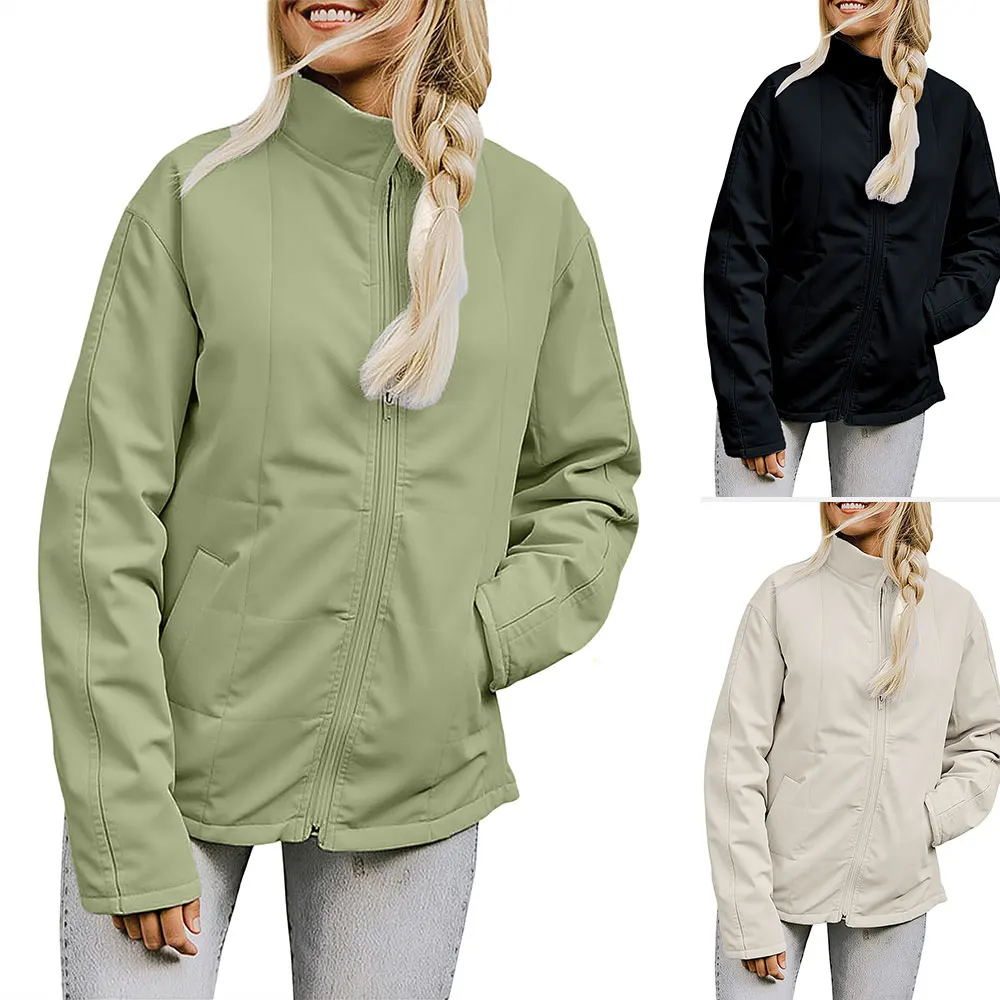 

Women's Autumn Outerwear 2025 Essential Quilted Long Sleeve Coat Stand Collar and Zip Closure for Effortless Daily Style