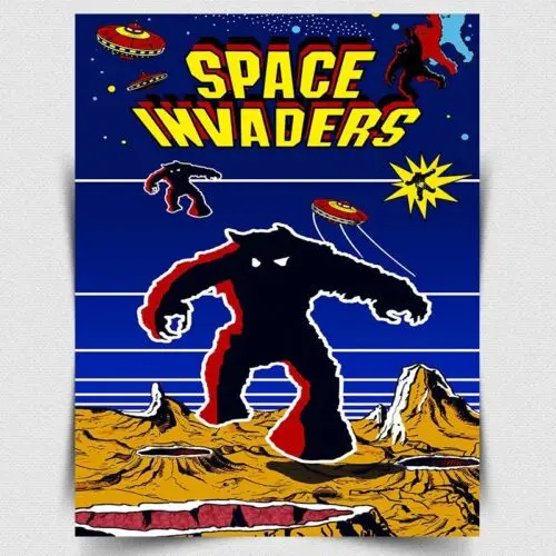 PLAQUE MURALE EN MÉTAL SPACE INVADERS ARCADE, affiche rétro - A3 420 x 297 mm - Aluminium