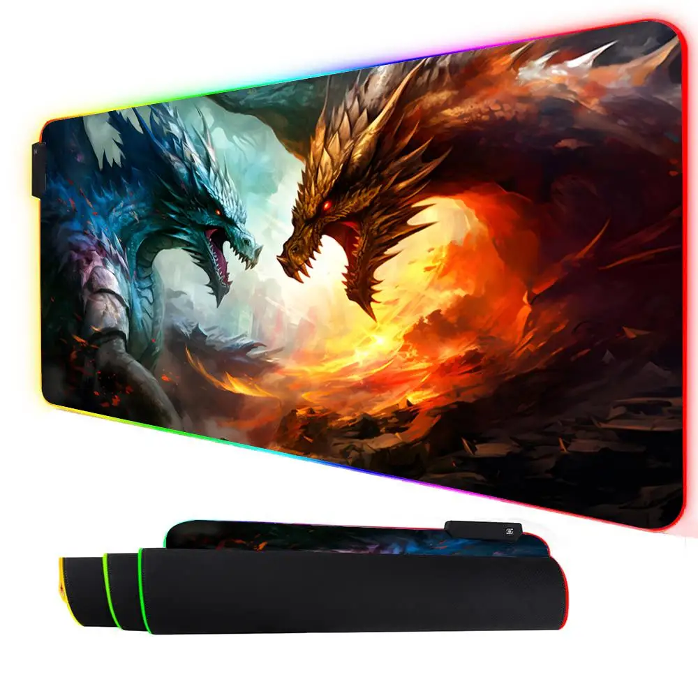 

RGB Mouse pad Double Dragon Battle LED glow gaming mat rubber anti-slip Desk Mat gamer pc accessories Gaming keypad mousepad