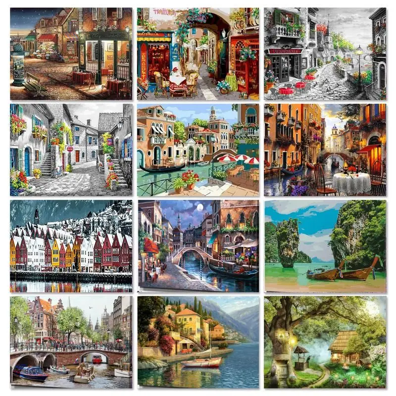 

GATYZTORY Romantic Town Oil Painting By Numbers HandPainted On Canvas For Adults Coloring By Numbers DIY Gift Home Decor