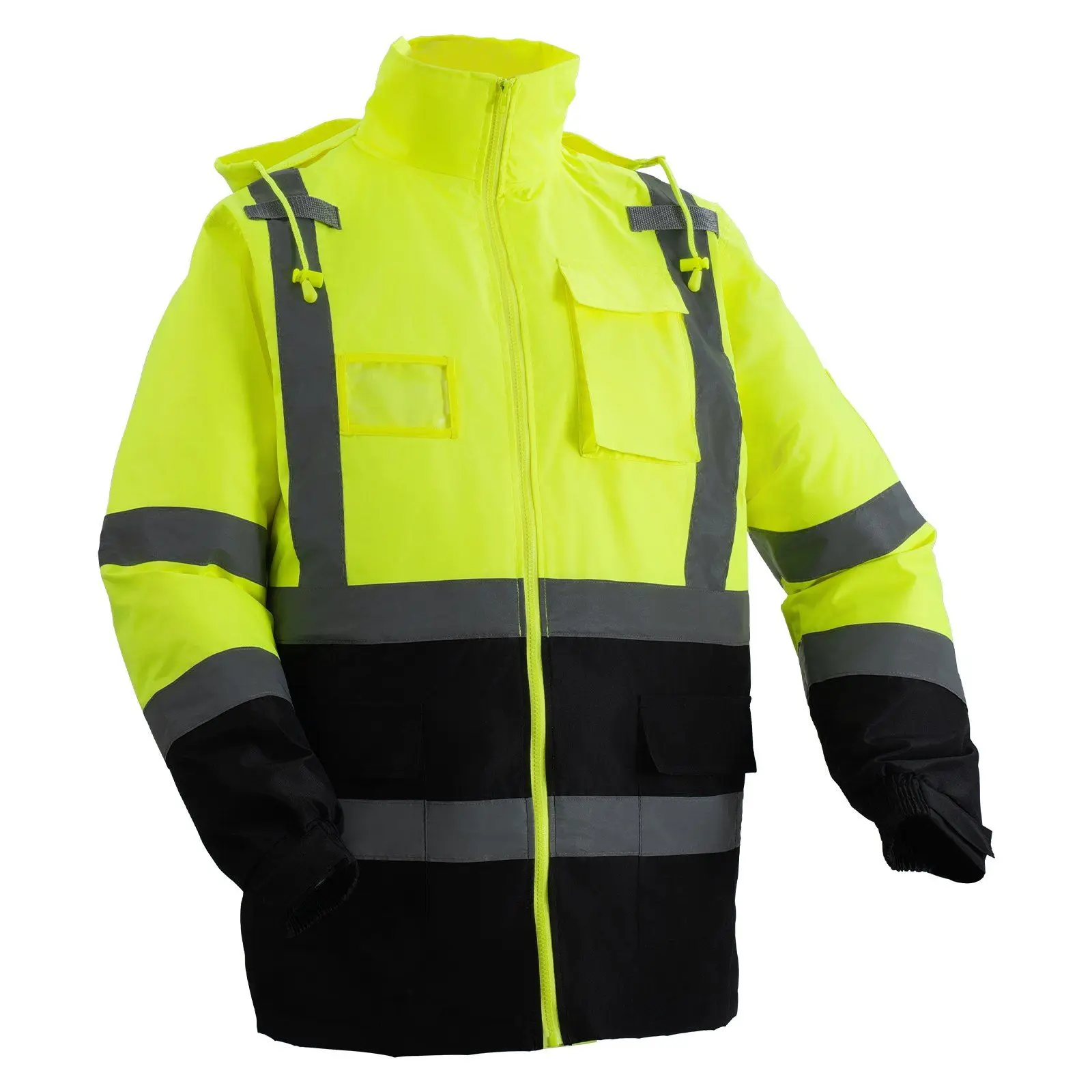 

High Visibility Reflective Safety Jacket Waterproof Hoodie Yellow with Black L
