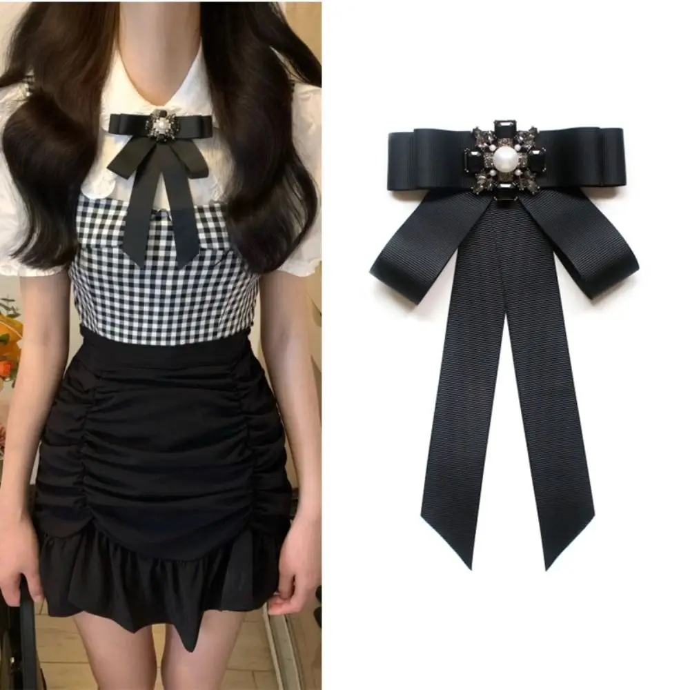 جديد شريط بوليستر Bowknot بروش دبوس أسود خمر طوق ربطة العنق كليب العنق الديكور النساء