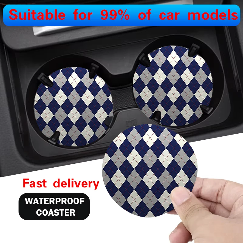 

2pcs Argyle Car Cup Holder Non-Slip Mat Bottle and Cup Stand
