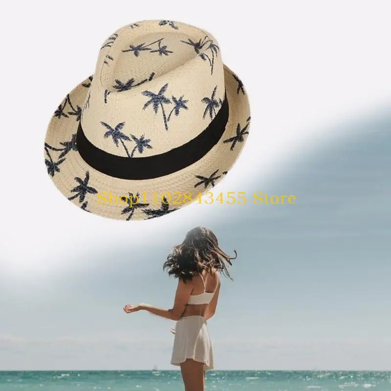 49MC قبعة شاطئ من القش، قبعة فيدورا من القش، قبعة من القش، قبعة الجاز الاستوائية، قبعة بنما من القش