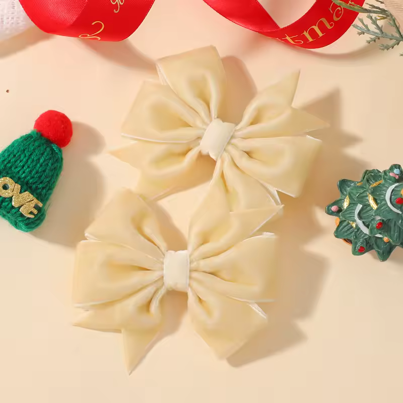2pcs/set Handmade Velvet Bow Hair Clips for Baby Girls Vintage Christmas Red Green Bowknot Hairpins Barrette Hair Accessories - Image 10