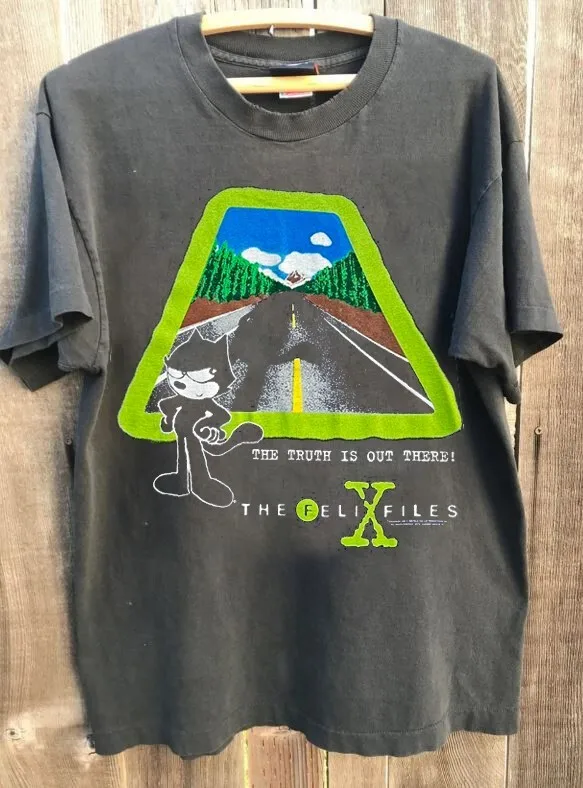 Parody The Felix Files Cartoon Cat TV Show short sleeve charcoal shirt