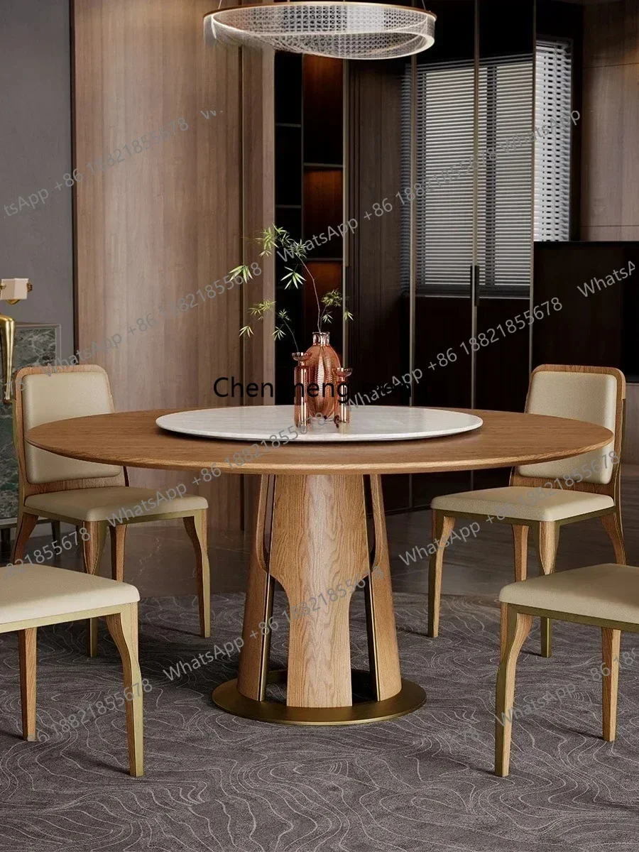 NQ52 New arrrive Ash wood solid wood dining table light luxury household high-end marble turntable eating table