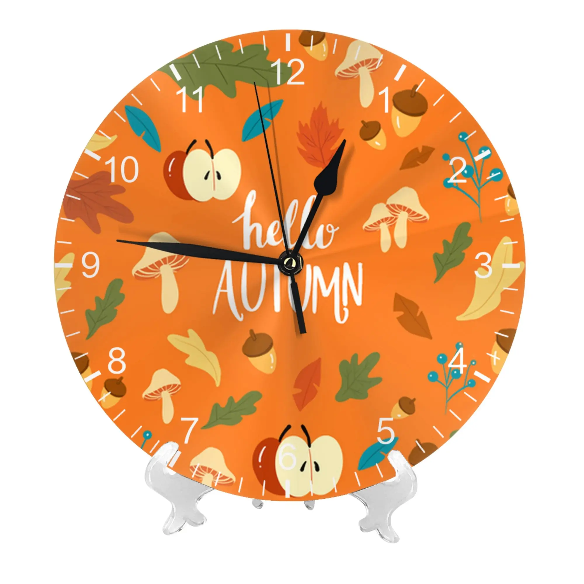 Hello Autumn silent wall clock round wall watch home art decor housewarming gift