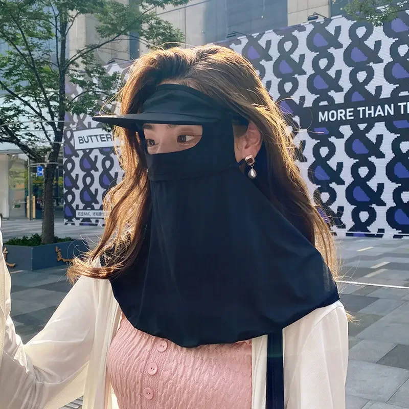 Sunscreen Mask with Detachable Hat-Brim Adjustable Ear Loop Breathable Ice Silk Face Cover UV Protection Summer Outdoor Sports. image 2