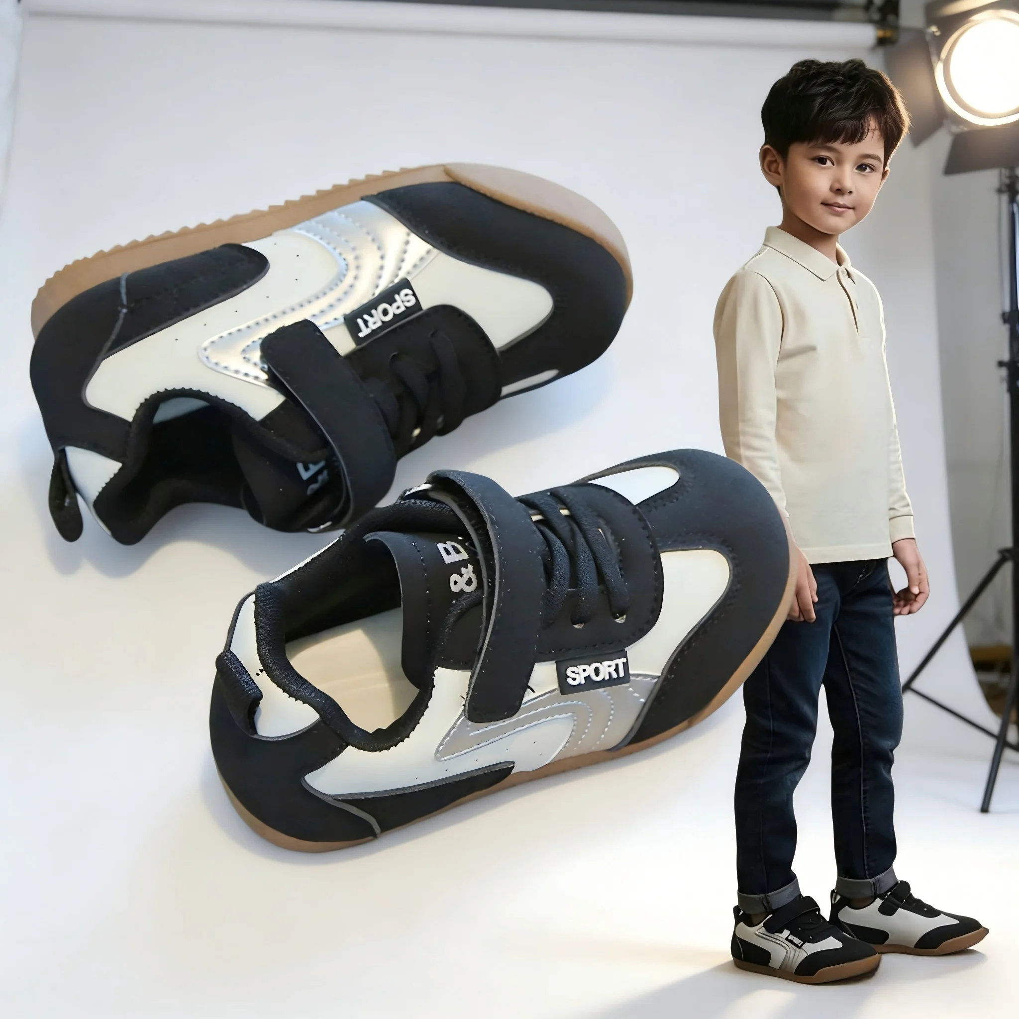 COMFY KIDS Toddler Kids Casual Sneakers Boys Girls Black White Dual Closure Soft Sole Running Shoes