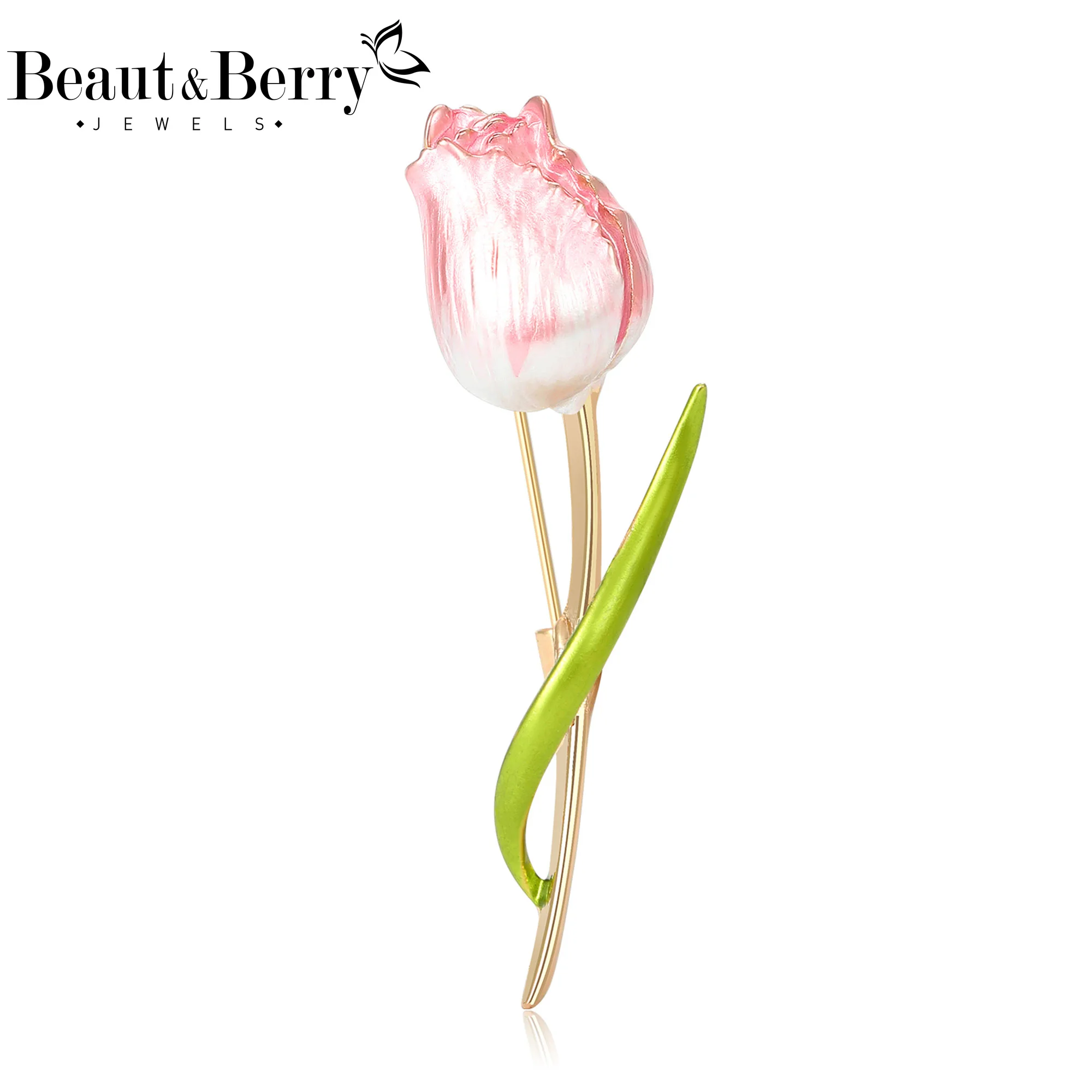 Beaut&Berry Luxury Enamel Tulip Brooches for Women Plant Pins Friends Party Gifts Banquet Jewellery Accessories