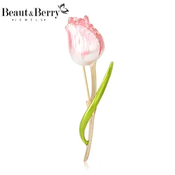Beaut&Berry Luxury Enamel Tulip Brooches for Women Plant Pins Friends Party Gifts Banquet Jewellery Accessories