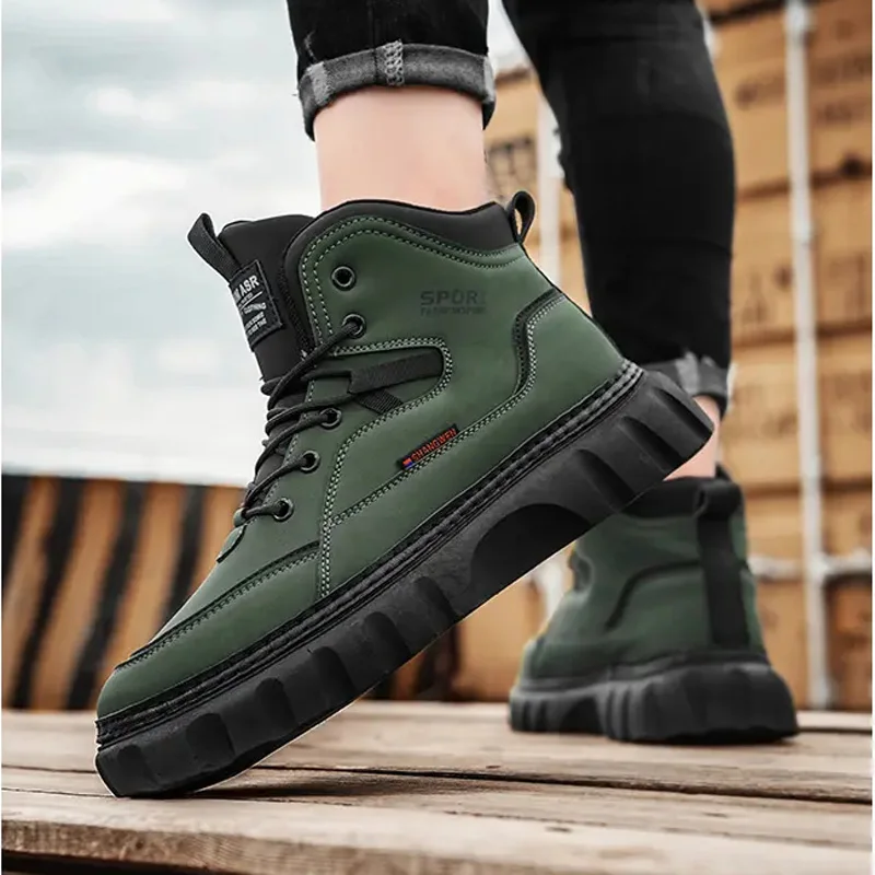 Men's Outdoor Sports Tooling Boots Fashion Lace-up Comfortable Casual Shoes Simple Non-slip Shock-absorbing Male Walking Shoes