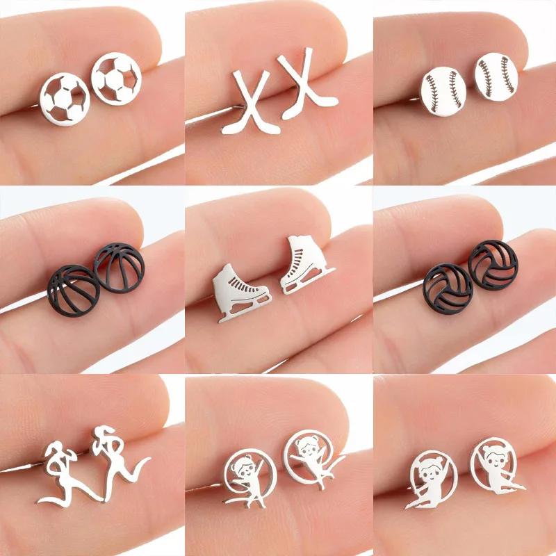 Stainless Steel Earrings Sport Jewelry Ice Hockey Skate Baseball Softball Basketball Football Earrings For Women Men Girls Gift