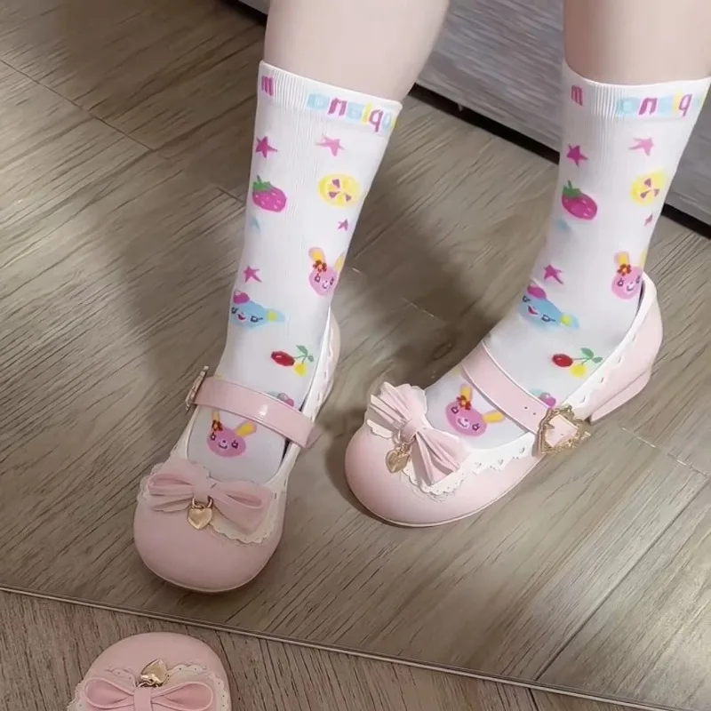 Chaussettes respirantes en coton Harajuku pour filles, chaussettes créatives Lolita, impression d'ours de dessin animé, style Kawaii doux, High Street, Y2K, Japon