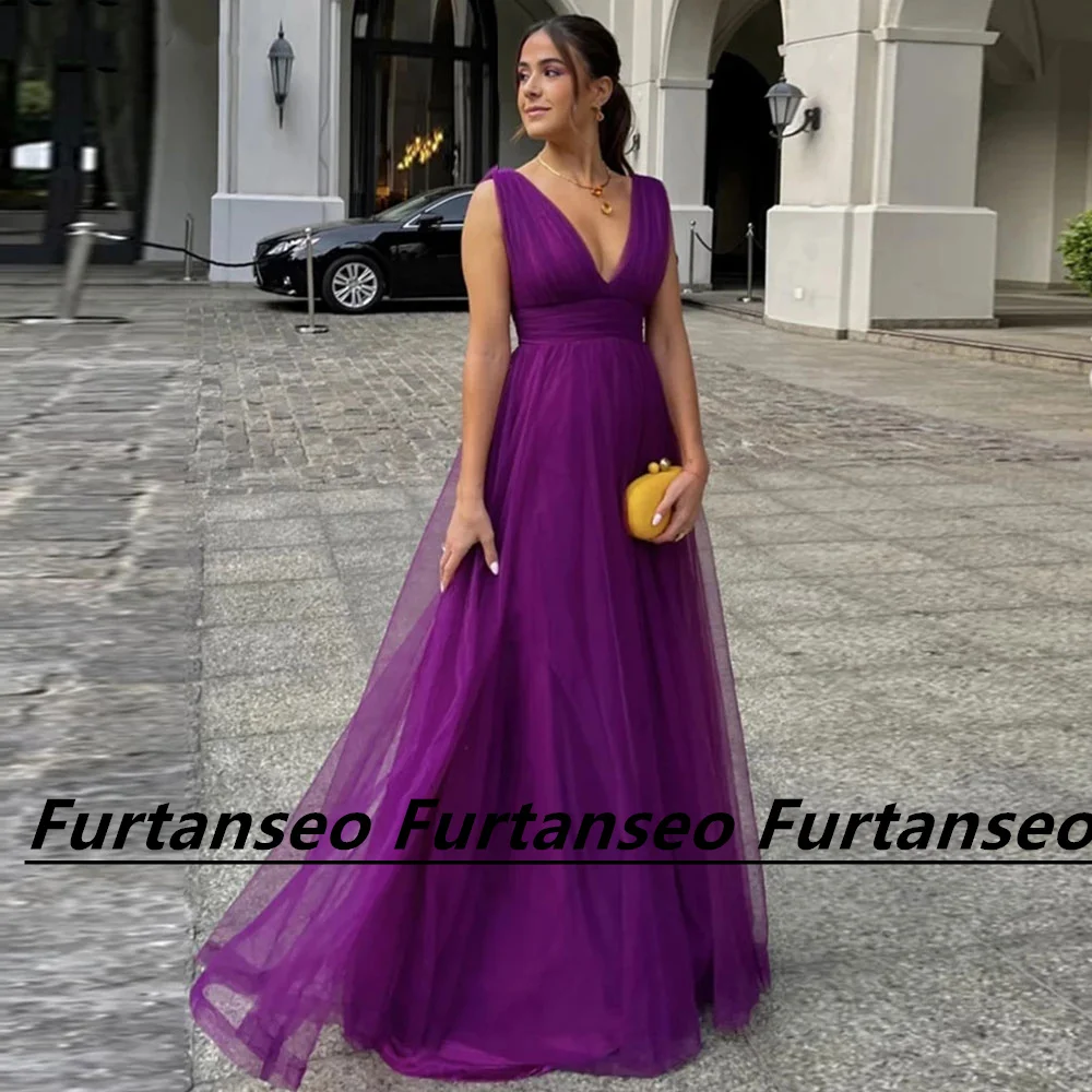 

Elegant Women Organza Prom Dresses Deep V-Neck Sleeveless Formal Party Gown 2023 Pleated Floor Length Vestidos Para Mujer Gala