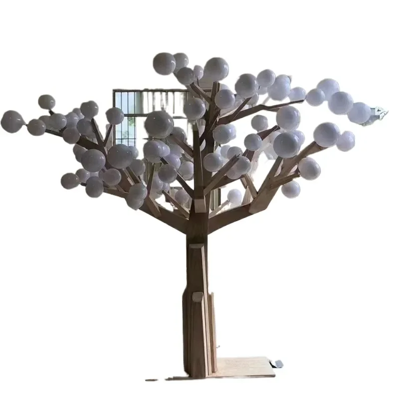 Wooden Tree Shaped Sculpture for Outdoor Restaurant with Lighting Strings Customizable LED Lights