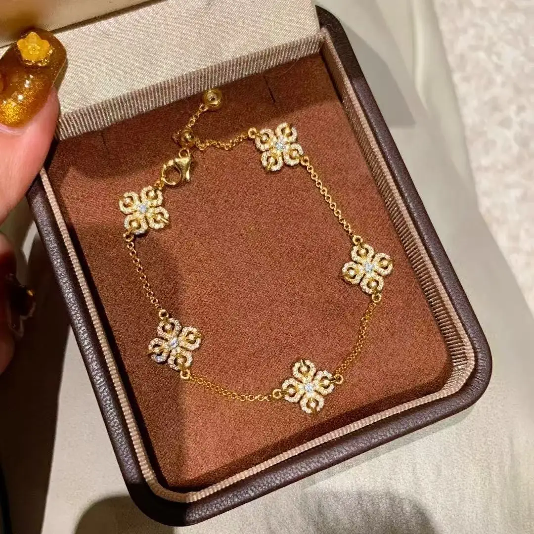 

AU750 золотой полный бриллиант крест Алмазный пестик женский браслет 18-каратного золота клевер браслет элитный изысканный подарок ручной работы