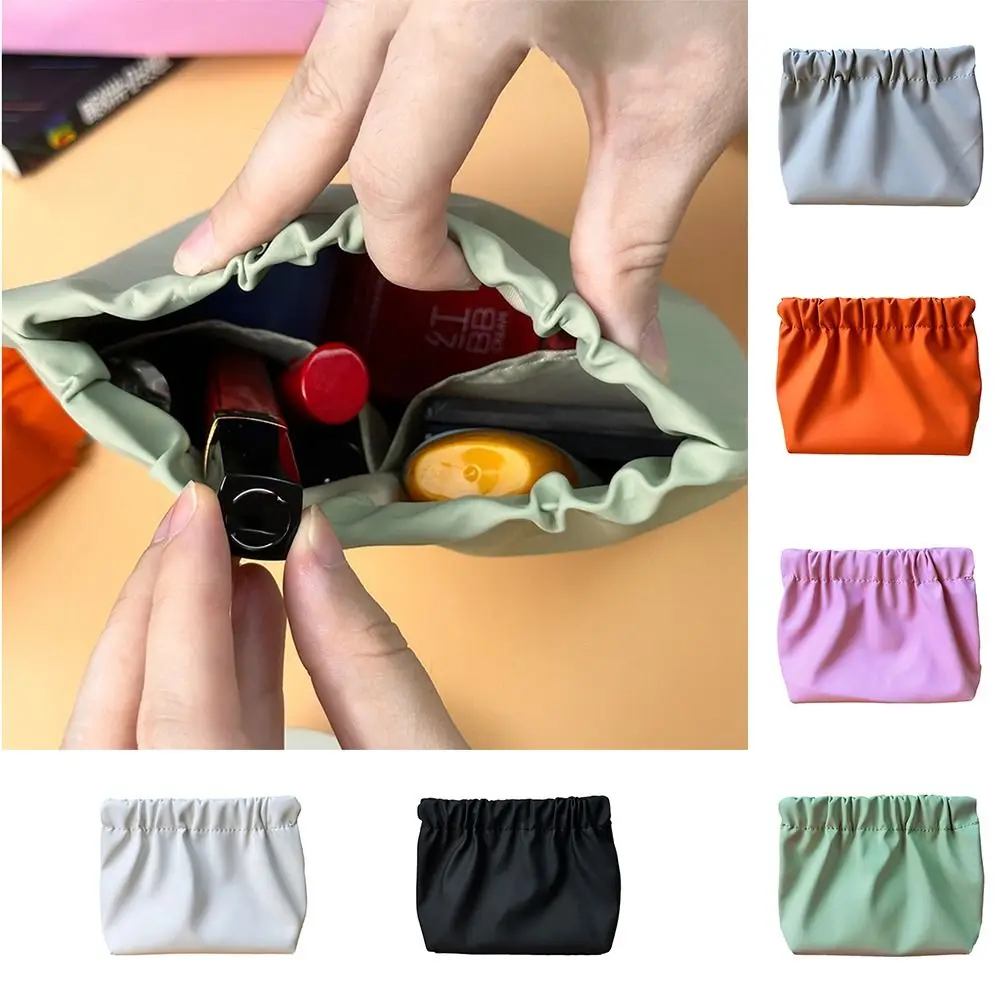 

Self-closing Leaf Spring Bag Creative Cosmetic Bag Solid Color with Inner Partition Bag Large Capacity Wash Pouch Women