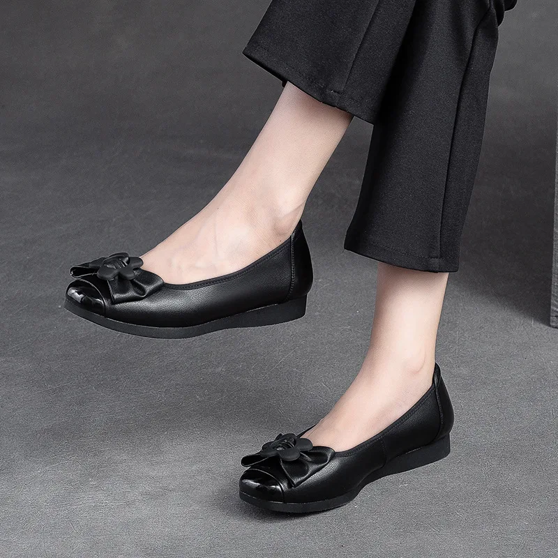 Flower Retro Flats Loafers Oxfords Manual Suture Genuine Leather Loafer Ethnic Comfy Summer Women Leisure Soft Shoes