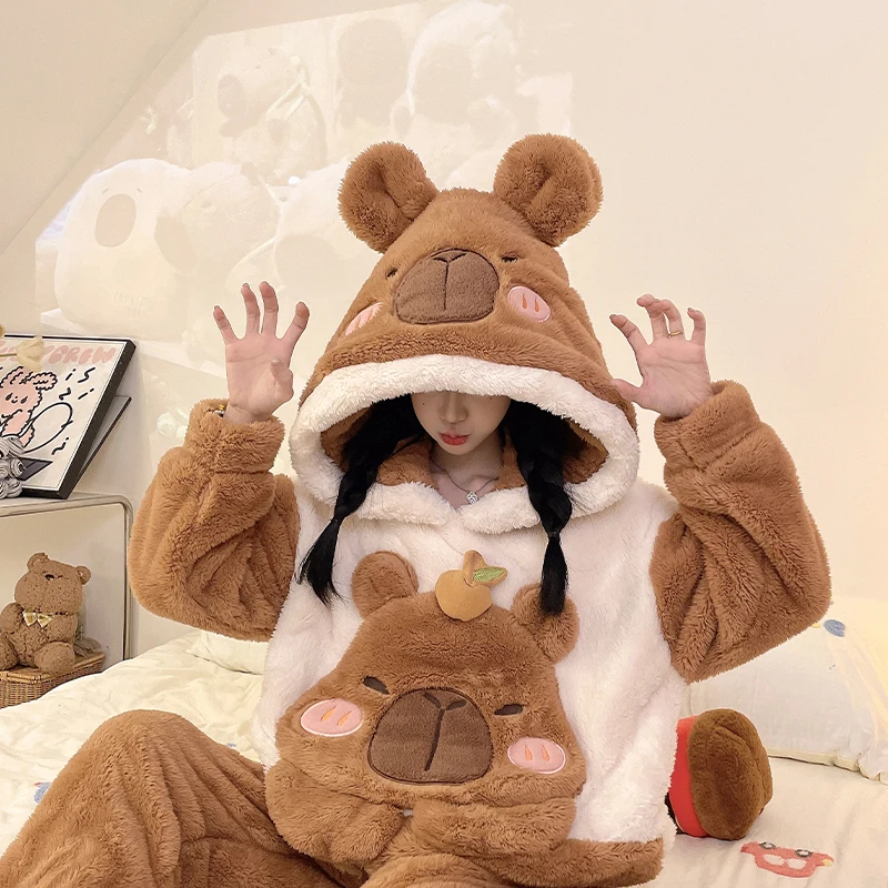 

Комплекты пижам женские серые, на флисовой подкладке, укороченные, зимние, теплые, плюшевые, с завязками, карманами, до колен, осенние, для дома, OL