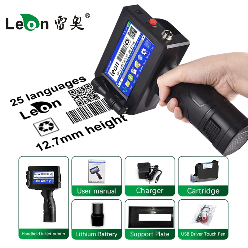 12.7 mm Label Printer Handheld Inkjet Printer QR Code Batch  Date Number Logo Expiry Date Coding Machine Portable