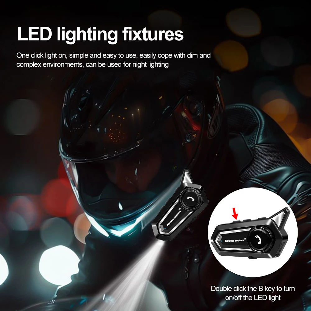 High Brightness LED Light Motorcycle Helmet Headset Rotary Control Butoon Wireless Headphone BT31 Waterproof Motor Earphone