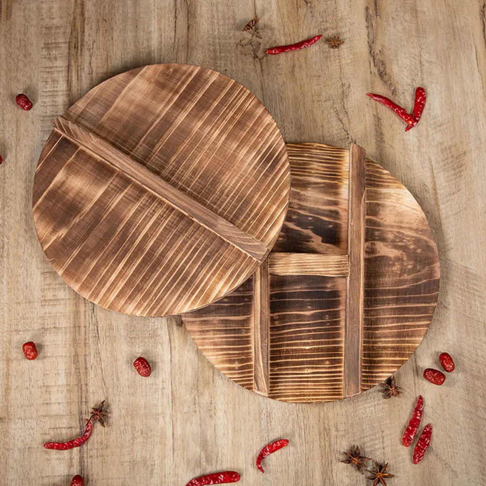 

Wooden Wok Cover 24Cm Anti-Overflow Pot Lid Natural Wood Material for Cast Iron Wok Anti-Scalding Reusable Kitchen Tool