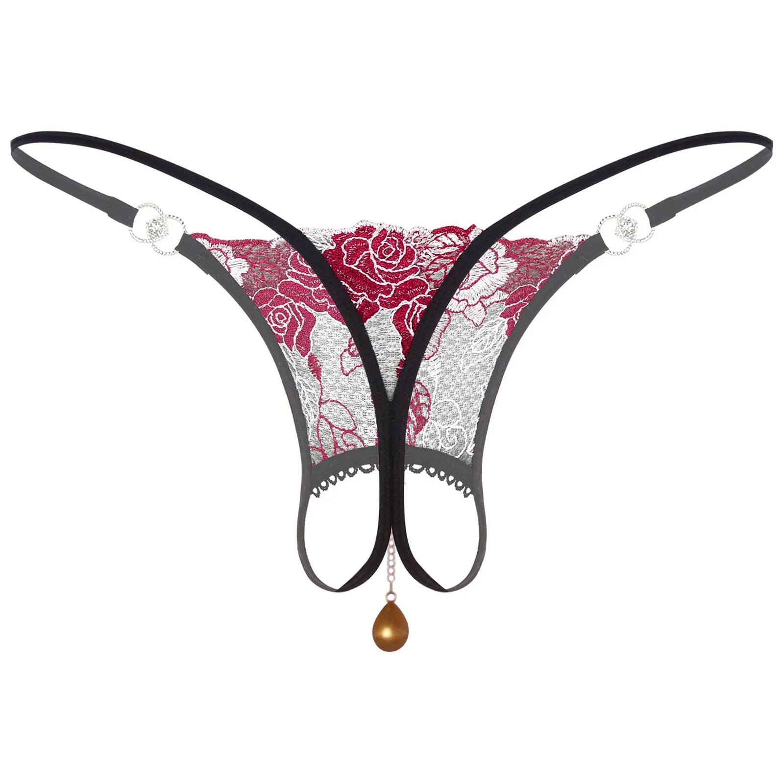 Intimo uomo Sissy intimo ciondolo strass fiore ricamo perizoma mutandine mutande Crotchless Open Butt t-back slip