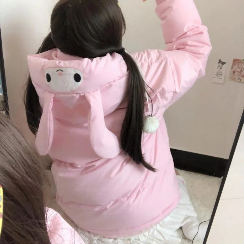 Sanrio Kuromi My melody kawaii pink down jacket women\'s trendy parka coat Korean style winter hooded cotton coat clothing gift